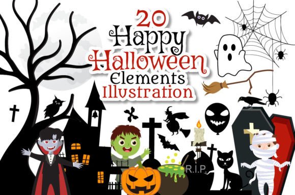 20 Set Halloween Elements Illustration