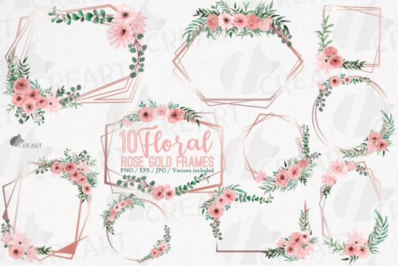 Blush and Rose Gold Floral Geo Frames Graphics