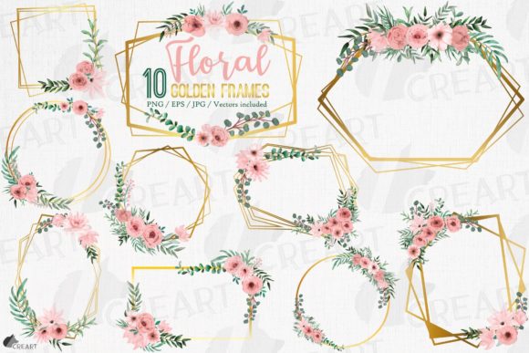 Blush Rose and Floral Geo Golden Frames