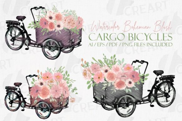Bohemian Blush Pink Floral Cargo Bikes Graphics & Print Templates