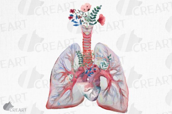 Floral Anatomical Lungs with Heart Decor Graphics