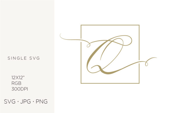 Gold Script Letter Q Inside Square Frame Graphics
