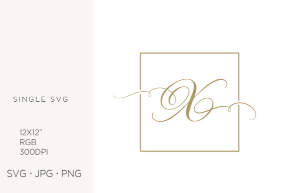 Gold Script Letter X Inside Square Frame Graphics