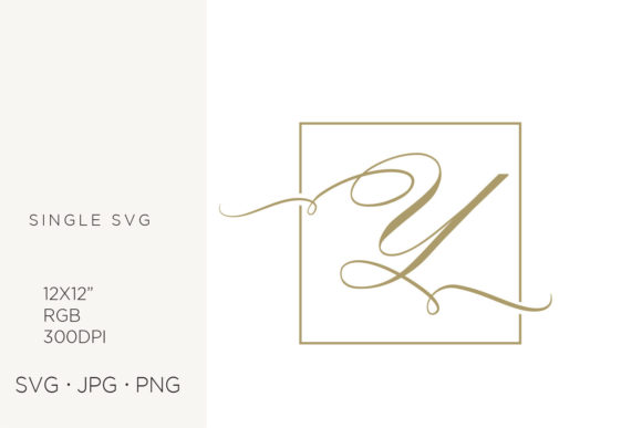 Gold Script Letter Y Inside Square Frame