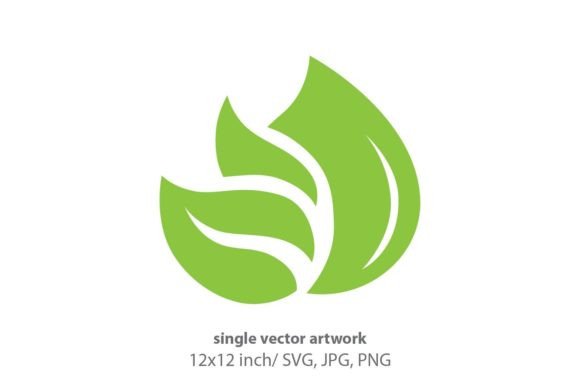 Green Leaves and Drop, Vector Logo Icon