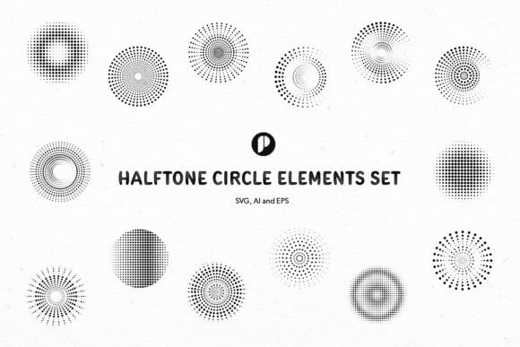 Halftone Circle Elements Set: Modern Graphics & Illustrations