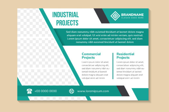 Industrial Project Horizontal Flyer Gree: Graphics & Print Templates