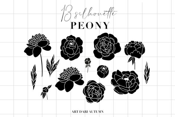Peony Silhouette Flowers: Graphics for Crafts and Creative Brands