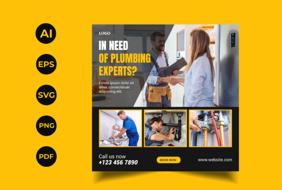 Plumbing Service Social Media Graphics and Web Templates