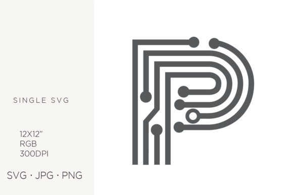 Tech Monogram, Digital Initial Letter P